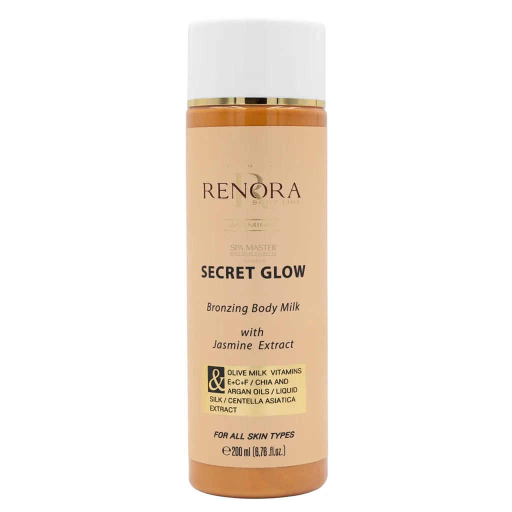 Renora Secret Glow Bronzing Body Milk 200ml – Ενυδατικό Γαλάκτωμα Σώματος με Λαμπερές Πέρλες & Ήπιο Ηλιοκαμένο Αποτέλεσμα