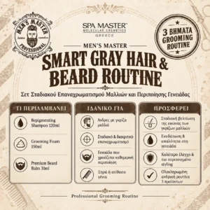 MEN’S MASTER Smart Gray Hair & Beard Routine Σετ Σταδιακού Επαναχρωματισμού Μαλλιών και Περιποίησης Γενειάδας