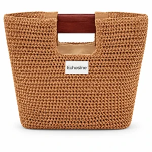 Echosline Natural Woven Beach Bag – Μπεζ Πλεκτή Τσάντα Παραλίας
