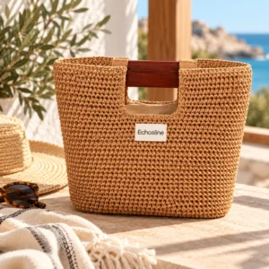Echosline Natural Woven Beach Bag – Μπεζ Πλεκτή Τσάντα Παραλίας - Εικόνα 1