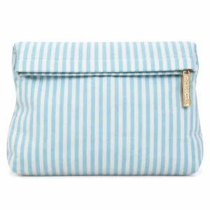 Moroccanoil Striped Cosmetic Travel Pouch 21,6 x 22,9 x 5,1cm – Λευκό & Τιρκουάζ Νεσεσέρ Καλλυντικών - Εικόνα 1