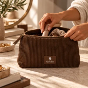 Schwarzkopf Professional Brown Corduroy Cosmetic Bag – Καφέ Κοτλέ Νεσεσέρ Καλλυντικών - Εικόνα 1