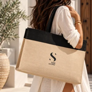 ALFAPARF MILANO Semi di Lino Sunshine Large Fabric Bag – Μπεζ & Μαύρη Τσάντα Παραλίας 45,5 x 36cm - Εικόνα 1
